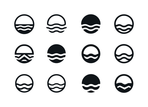 Titan Logo Variations. Titan. Icon set. Set Logo of Titan: subsurface ocean symbol. harmonious logo variations of the same emblematic concept, each with