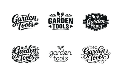 Fototapeta premium Garden Lettering Styles. Garden Tools. Set lettering. harmonious lettering variations of the same emblematic concept, each with different artistic
