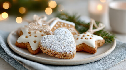 Christmas tree corner decoration with cookie ornaments for holiday season