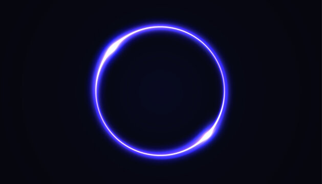 Abstract background featuring a glowing ring with a radiant twirl and smooth curve. Circle with neon line creating a circular frame and round portal. 