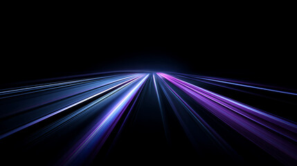 Fototapeta premium Dynamic abstract blue and purple light trails on a dark background, representing high speed, data flow, and future technology. Perfect for modern, energetic, and innovative digital designs.