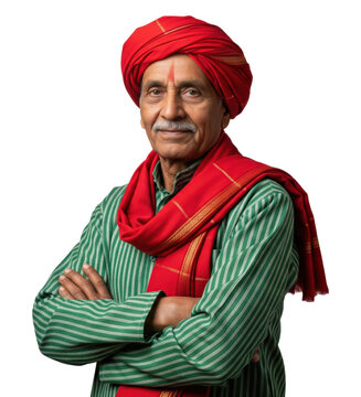 Elderly Indian Man in Traditional Attire with Crossed Arms