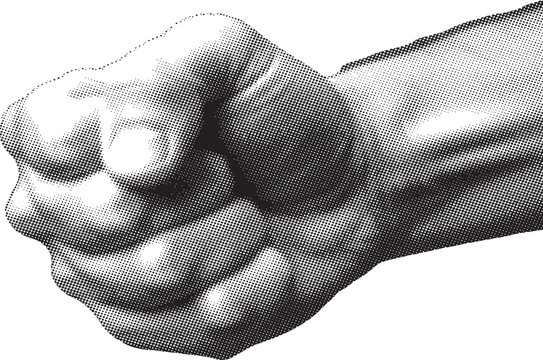 Powerful fist clench in black and white isolated on white background, Vector, illustration