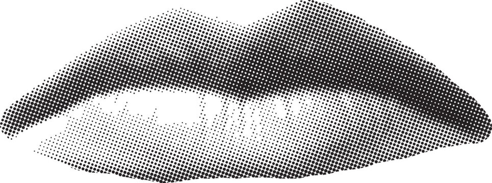 Stylized lips illustration in halftone style isolated on white background, Vector, illustration