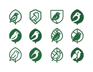 Eco-Tourism Icon Set. Eco-tourism with wildlife preservation. Icon set. Set Logo of eco-tourism with wildlife preservation: bird in protected canopy.