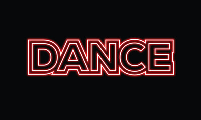 Vibrant red neon sign displaying the word 'dance' illuminating a dark background