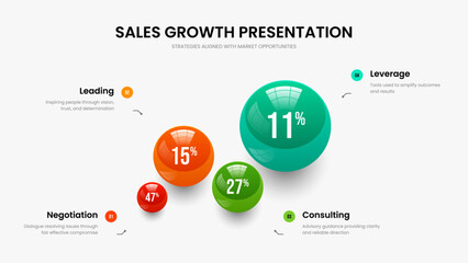 Sales Visualization Frame Layout Vector Illustration. Simple Report Four Step Diagram Slideshow Design. Investor Launch 4 Element Infographic Slide Template.