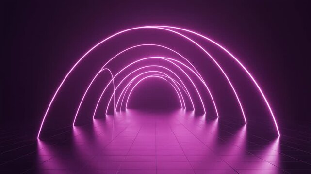 Glowing neon magenta arc twisting gently harmonic curves futuristic UI inspired glow spreading naturally across surreal cinematic ambience ethereal atmosphere futuristic glow layers