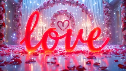 Romantic Love Sign, Heart Archway, Rose Petals, Wedding Celebration Decor