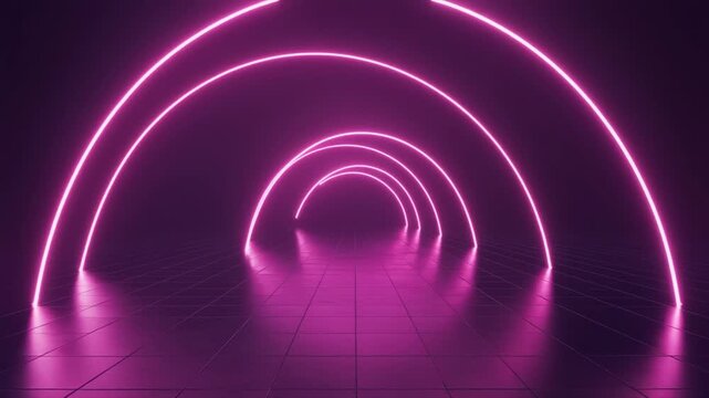 Neon magenta arc harmonic curves twisting gently futuristic UI inspired glow cascading softly across surreal cinematic ambience ethereal atmosphere futuristic horizon depth glow layers