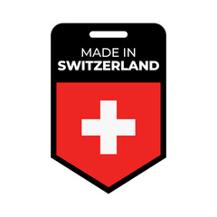 Fototapeta premium Made in Switzerland label featuring Swiss flag, product origin, manufacturing, export and national branding concept.