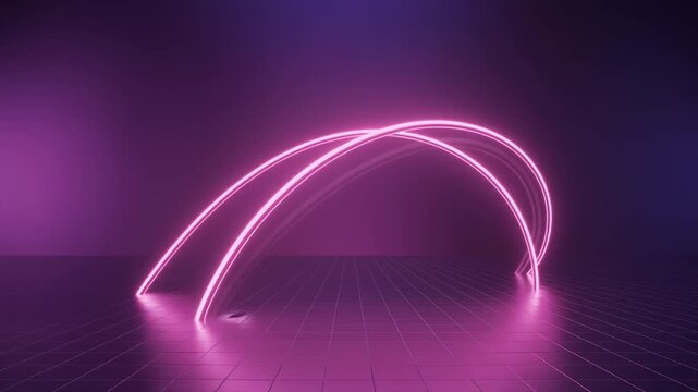 Neon magenta arc twisting gently harmonic curves futuristic UI inspired glow spreading softly across surreal cinematic ambience ethereal atmosphere futuristic glow layers