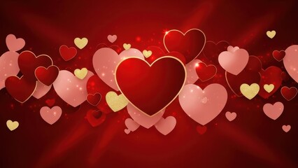 A radiant display of hearts in a luminous red background for valentine's day