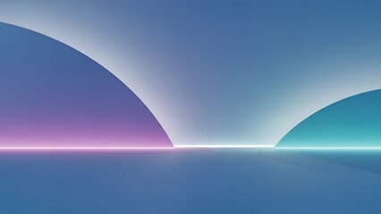 Minimalist Abstract Landscape with Glowing Arcs and Gradient Color Scheme
