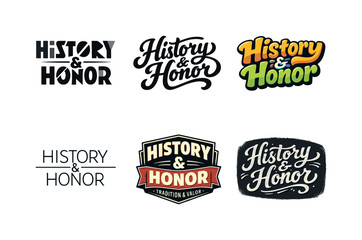 Obraz premium Emblematic Lettering Styles. History and honor. Set lettering. harmonious lettering variations of the same emblematic concept, each with different artistic