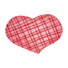 Watercolor Red Plaid Heart. Cozy watercolor heart with red plaid texture. Ideal for warm romantic designs, Valentine cards, handmade aesthetics, rustic decor, and heartfelt love themes