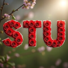 Floral Typography - Red Rose Letters on a Blurred Background.
