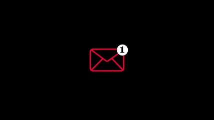 Red envelope icon with notification badge for one new message on black background email inbox - Powered by Adobe