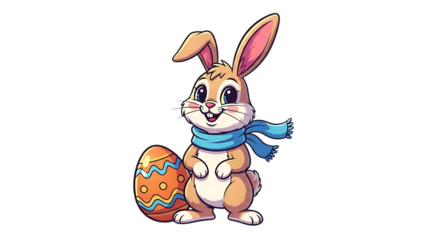 Easter sunday bunny holding egg isolated on transparent background