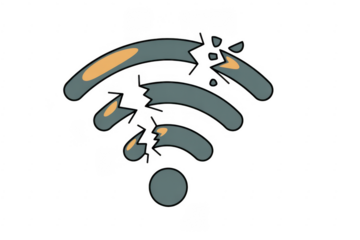 Broken wifi symbol with orange accents no internet isolated on a transparent background