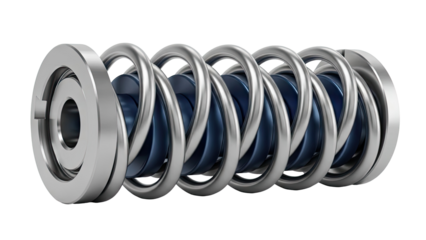 Close-up of a Chrome Spring with Blue Discs