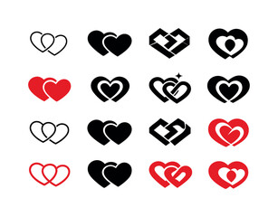 Intertwined Hearts Icons. Positive reinforcement in romantic relationships. Icon set. Set Logo of Positive reinforcement in romantic relationships: intertwined
