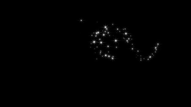 White glitter sparkles trail, magic dust, pixie dust path, luxury christmas star, magic sparkles glitter line stars, fairy dust wand glitter stars trail transition on black background. 4k animation