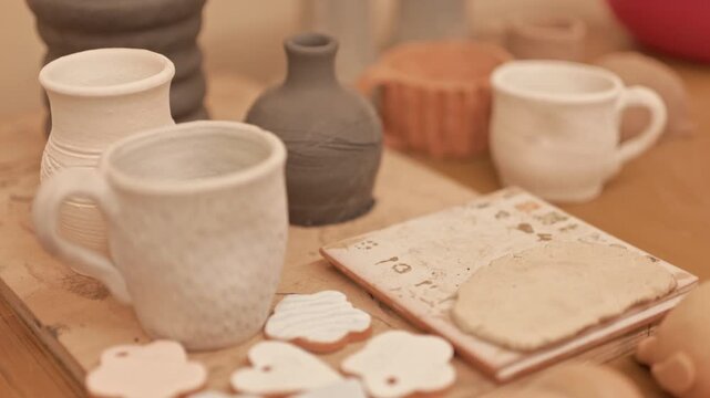 A potter makes a new clay vessel from clay. Pottery. The craft of throwing clay on a potter's wheel.