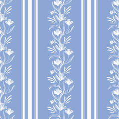 Minimalist Line Floral Seamless pattern Background blue striped Paper for home decor and fabric. Linen simple cottagecore texture.