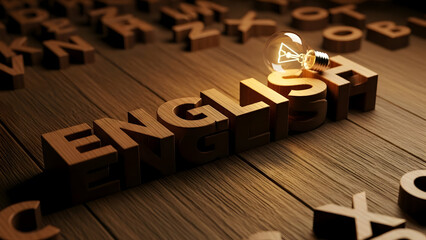 Elevate your educational materials with this vibrant image displaying the word 'ENGLISH' among scattered letters, ideal for engaging learning designs.