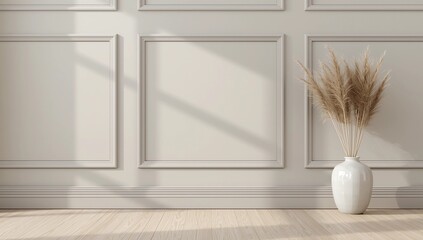 Modern living room interior design. gray wall and wood floor.empty room 3d render