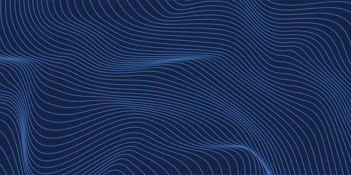 Navy blue abstract background with halftone wavy smooth pattern. Small spot light box. Curve line, cosmic galaxy space. Festive BG for social media, birthday party invitation