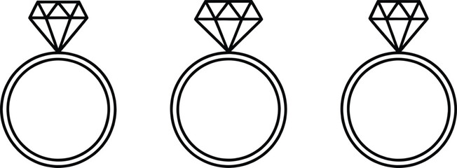 Luxury Gold Diamond Wedding and Engagement Rings Icon Set on Black Background Symbolizing Marriage, Love, Proposal, and Jewelry Design