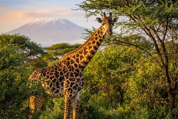 Masai Giraffe Kilimanjaro Amboseli Golden Hour