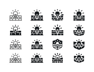 Obraz premium Defensive Logo Icons. Defending an idea or belief with determination. Icon set. Set Logo of defending an idea or belief with determination: barrier wall