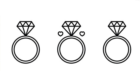 Luxury Gold Diamond Wedding and Engagement Rings Icon Set on Black Background Symbolizing Marriage, Love, Proposal, and Jewelry Design