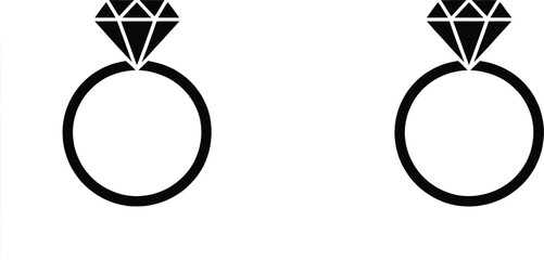 Luxury Gold Diamond Wedding and Engagement Rings Icon Set on Black Background Symbolizing Marriage, Love, Proposal, and Jewelry Design