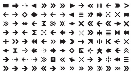 A Diverse Assortment of Black and White Arrow Icons Representing Direction and Navigation