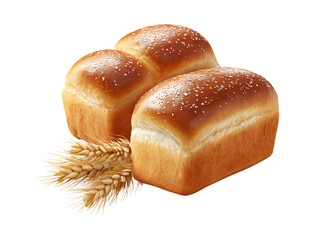 Freshly baked sandwich loaves with wheat ears isolated on a transparent background	
