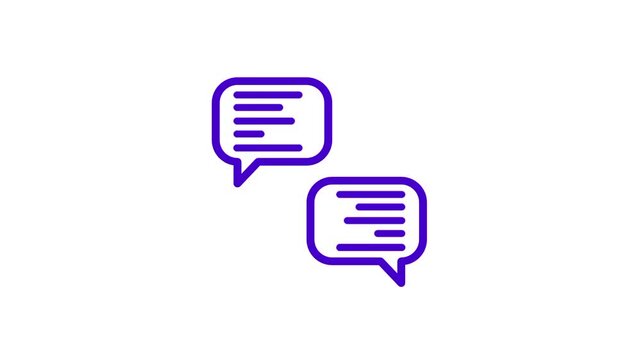 Two simple purple speech bubbles are stacked diagonally to represent a back-and-forth text exchange or a messaging application icon.