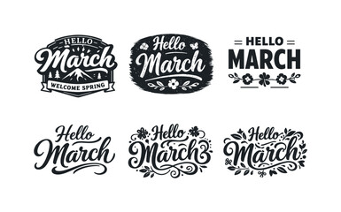 Fototapeta premium March Lettering Variations. March seasonal words. Set lettering. harmonious lettering variations of the same emblematic concept, each with different artistic