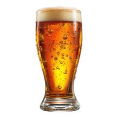 Golden Beer Poured in Glass on Transparent Background