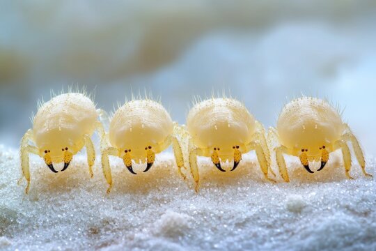 Tiny Dust Mites Lined Up on a Surface