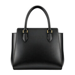 Black Leather Handbag with Handles on Transparent Background