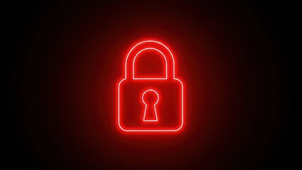 Glowing red neon padlock icon symbolizing digital security and data protection