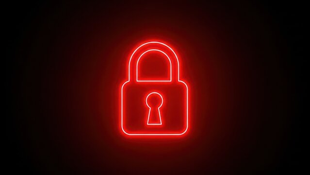 Glowing red neon padlock icon symbolizing digital security and data protection - Powered by Adobe
