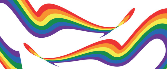 Obraz premium Rainbow wavy ribbon design element. LGBTQ Pride month flag. Rainbow color wave background template shape for banner, poster, flyer, brochure, booklet, cover.