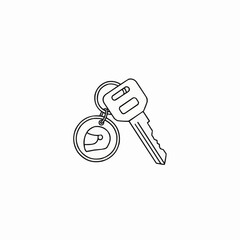 Motorcycle Key with Keychain Outline Vector