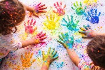 Exploring Creativity Through Colorful Handprints: A Joyful Expression of Childhood and Imagination with Vibrant Art Materials and Playful Techniques