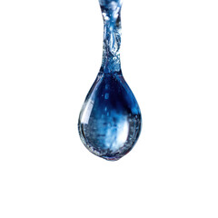 Blue water droplet falling on transparent background